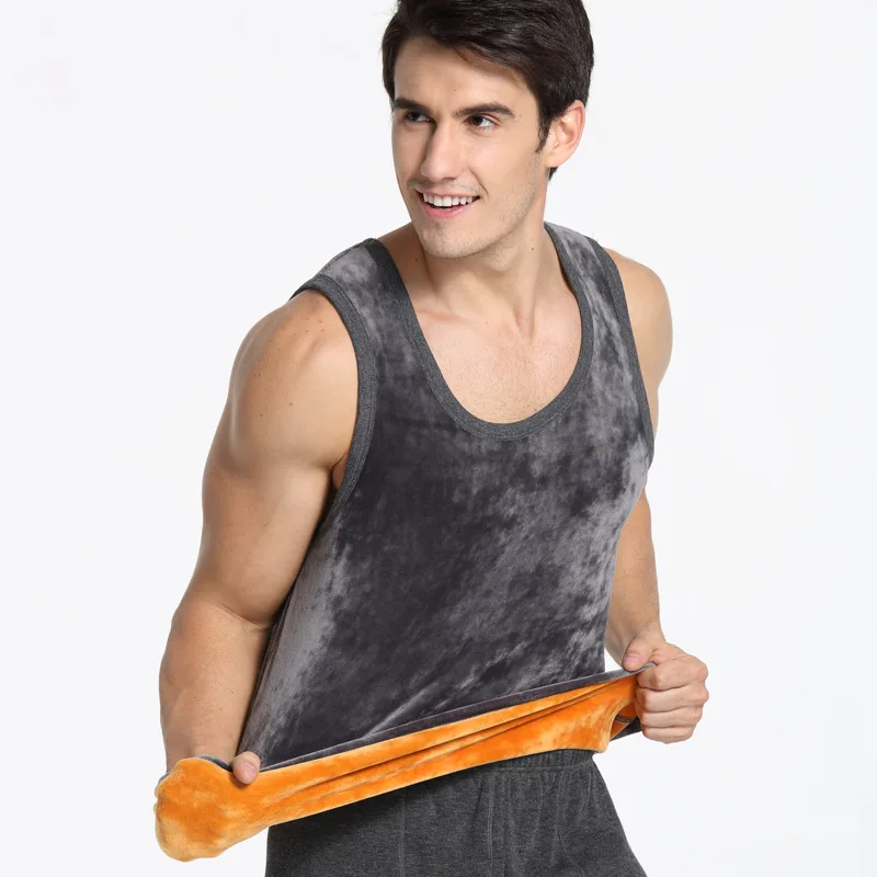 Мужское термобелье двустороннее утепленное плотно Облегающее с ворсом|tank top|vest