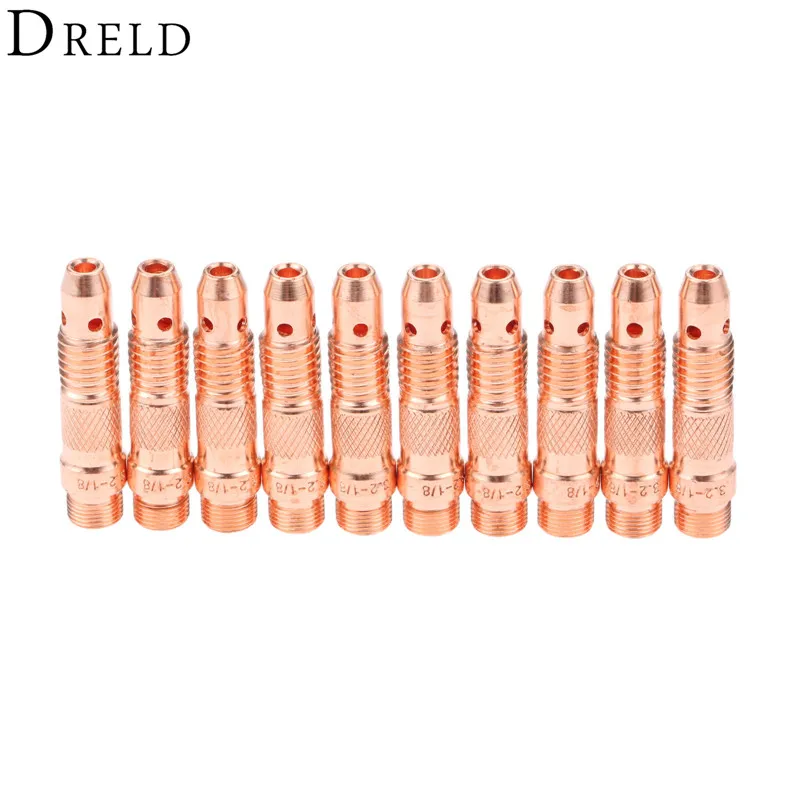 DRELD 10 шт. 1/" 3,2 мм 10N28 медь TIG цанговые наконечники для PTA DB SR WP 17 18 26 сварочный фонарь плазменной резки расходные материалы