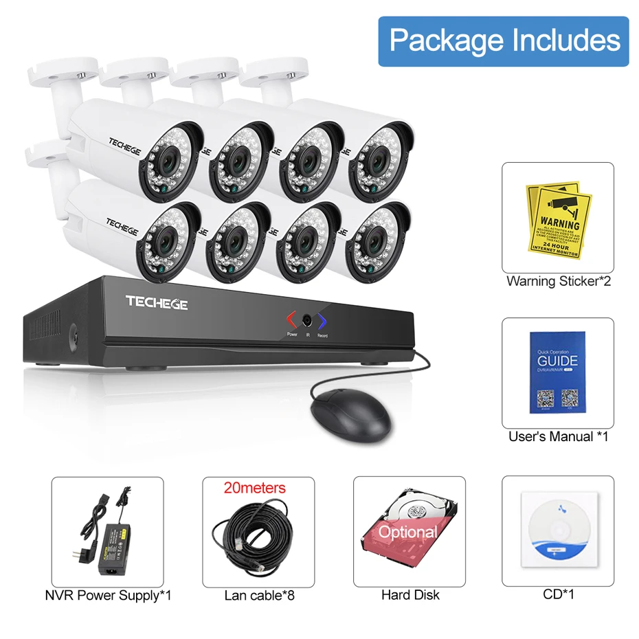 Techege 8CH 1080 P 48 В POE NVR 720 CCTV Системы 1500TVL открытый Водонепроницаемый IP66 1MP IP Camdera P2P