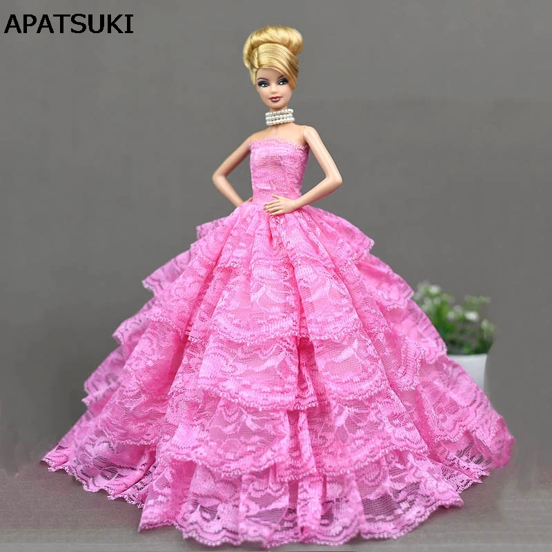 

Pink Lace Wedding Dress for Barbie Doll Princess Evening Party Wears Dress Clothes Outfits For 1/6 Doll Accessories