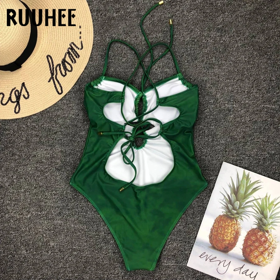 RUUHEE, сдельный купальник, купальник для женщин, бикини,, купальный костюм, женская пляжная одежда, регулируемый ремень, купальник, пуш-ап, монокини