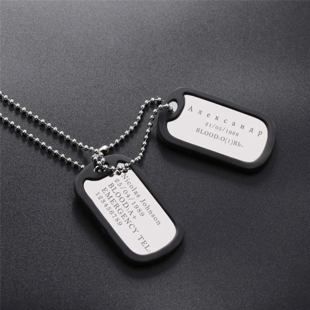 U7 изготовленный на заказ Медицинский ID Dog Tag Цепочки и ожерелья с подвесками с Нержавеющая сталь цепи 2" Для мужчин Для женщин Персонализированные милитари Жетоны для собак