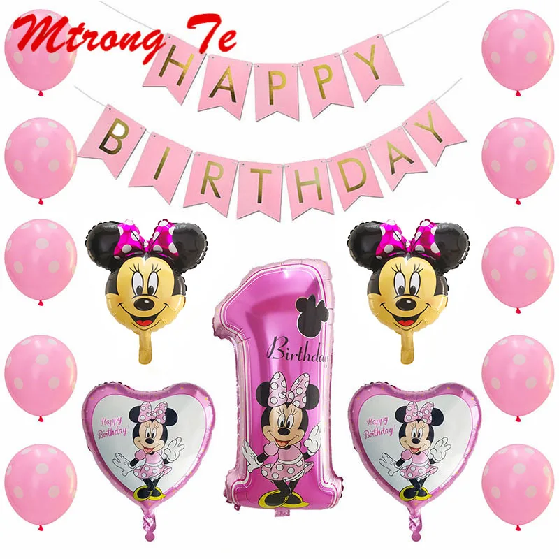 minnie 16 шт./лот Микки и Минни Маус фольгированные гелиевые шары для душа ребенка 1st с днем рождения баннер украшение для вечеринки принадлежности для детей Golobs - Цвет: minnie
