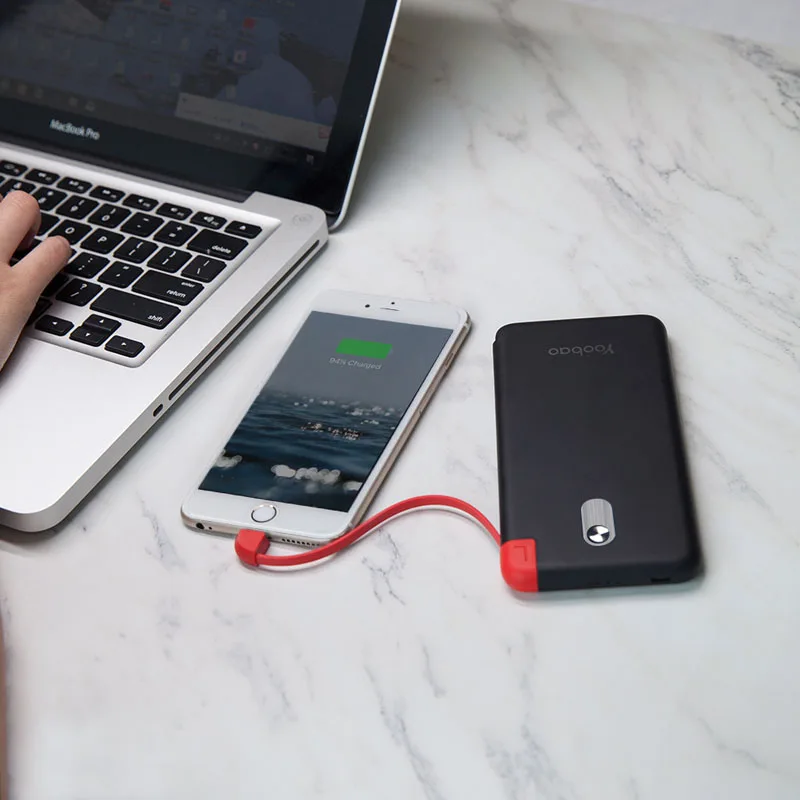 Yoobao S10K 1000mAh внешний аккумулятор со встроенным сьёмным кабелем повербанк с двойным входом портативное зарядное устройство для телефонов ультратонкий пауэр банк для телефонов