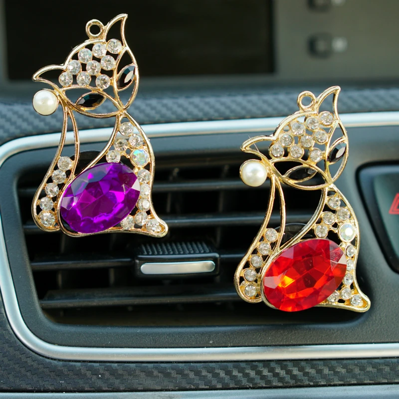 

MR TEA New Crystal Diamond Fox Fashion Luxury Car Air Freshener Conditioning Vent Decor Air Outlet Perfume Smell Accessories
