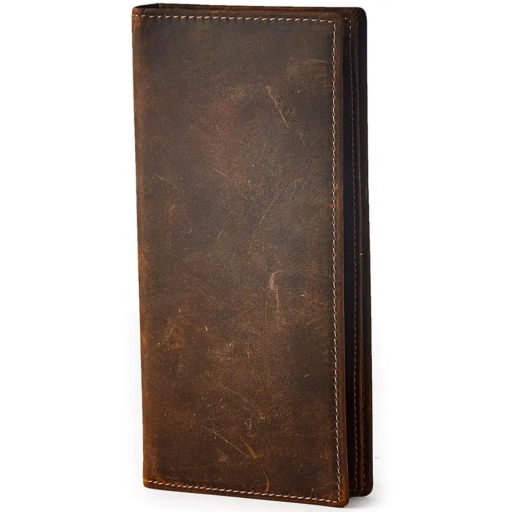 100% длинный мужской кошелек ручной работы из натуральной кожи двойной винтажный