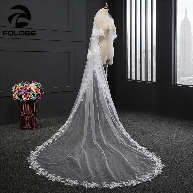 Casamento Stock белая/слоновая кость Аппликации Кружевной Край двухслойная Фата