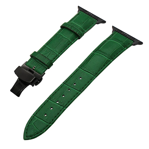Green B Croco ремешок из натуральной кожи для часов iWatch Apple Watch Series 5 4 3 2 1 40 мм 44 мм 38 мм 42 мм ремешок с застежкой-бабочкой браслет - Цвет ремешка: Green B