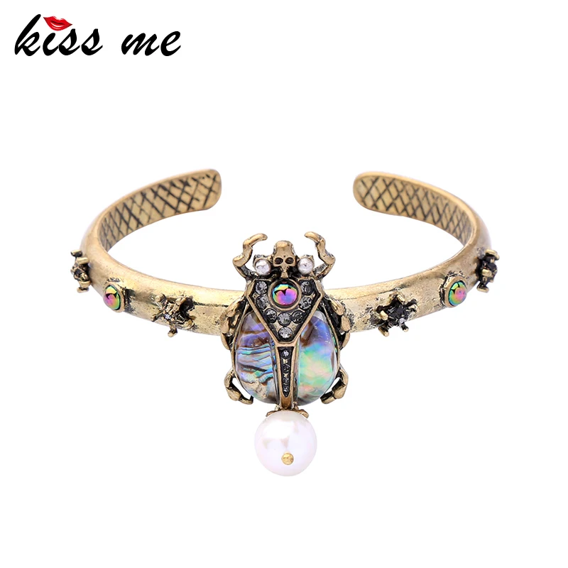 Женский браслет с пресноводным жемчугом KISS ME винтажный Открытый из цинкового