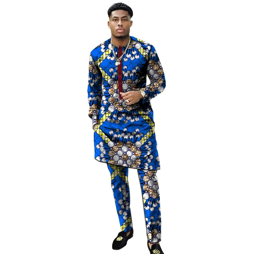 Африканские мужские комплекты из 2 предметов: Топ и штаны одежда в африканском