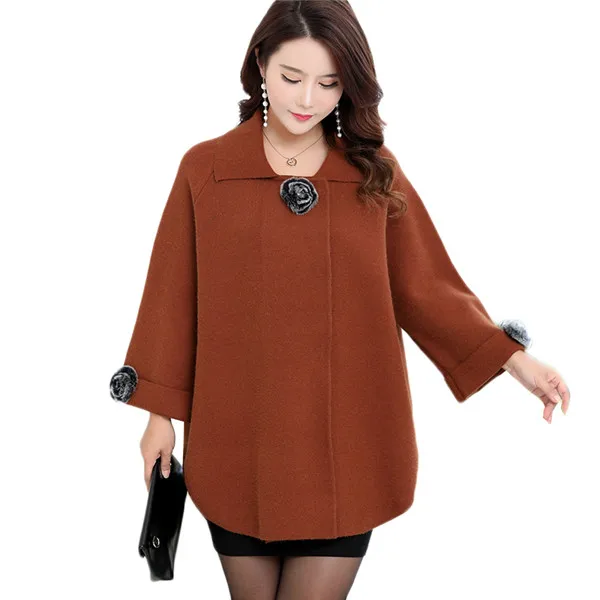 caramel colour Женский вязаный свитер, кардиган, куртка, новинка, модная одежда для мам среднего возраста, Одноцветный свободный свитер размера плюс 6XL с рукавом «летучая мышь», топы - Цвет: caramel colour