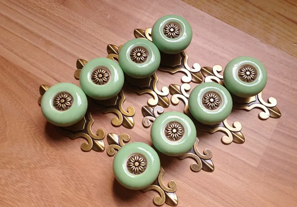 8 шт./компл. зеленый Винтаж Ретро Керамическая дверная ручка Бронзовый ящик шкаф