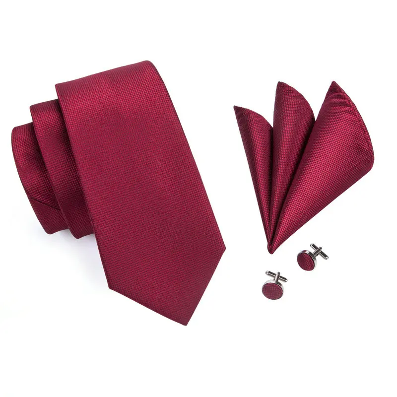 SN 296 Формальные темно красные солидные Галстуки Hanky запонки наборы мужские
