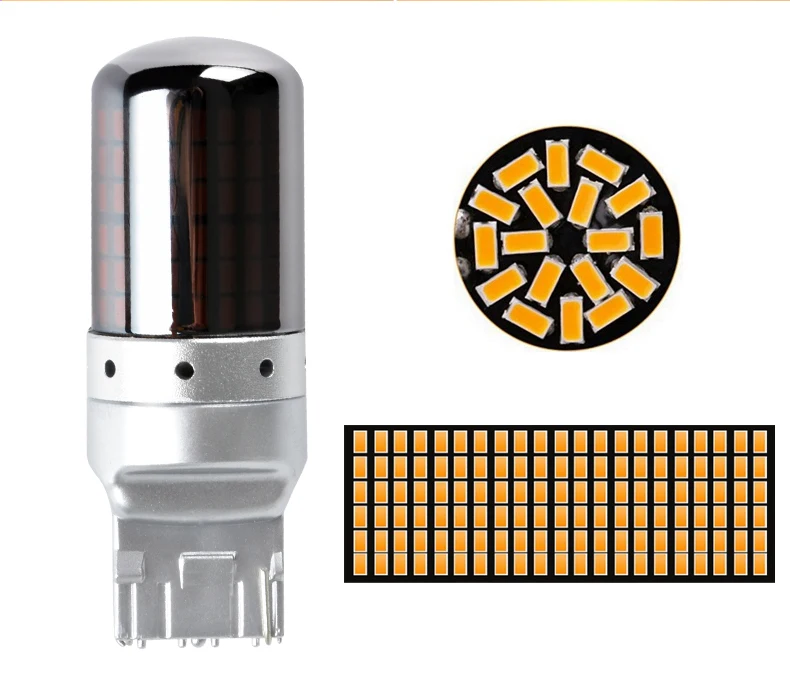S25 T20 7440 W21W скрытый светодиодный светильник хромированный Янтарный 144 smd CanBus без ошибок 1156 BA15S P21W PY21W лампа сигнал поворота лампа без вспышки 1 шт