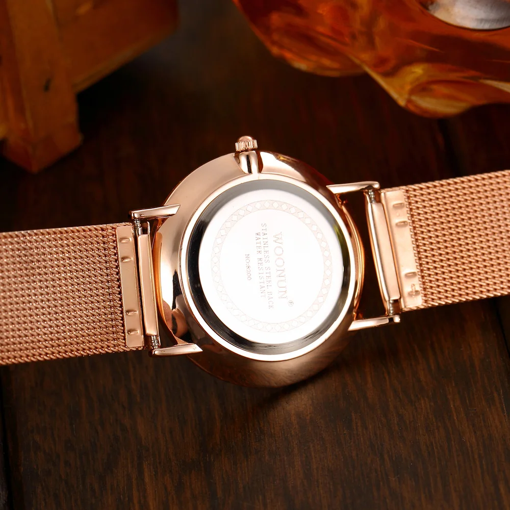 WOONUN Роскошные Для мужчин кварцевые часы от известного бренда из розового золота