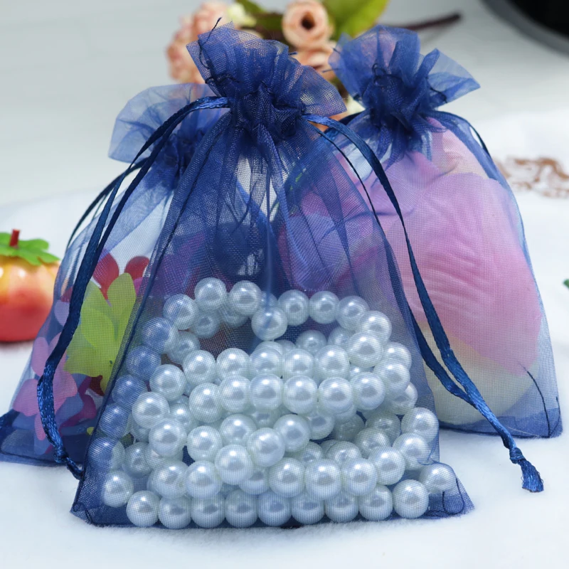 

Hot Sale 100pcs/lot Navy Organza Bags 20x30cm Big Party Favor Cosmetics Jewelry Packaging Bags Drawstring Gift Bag Pouches