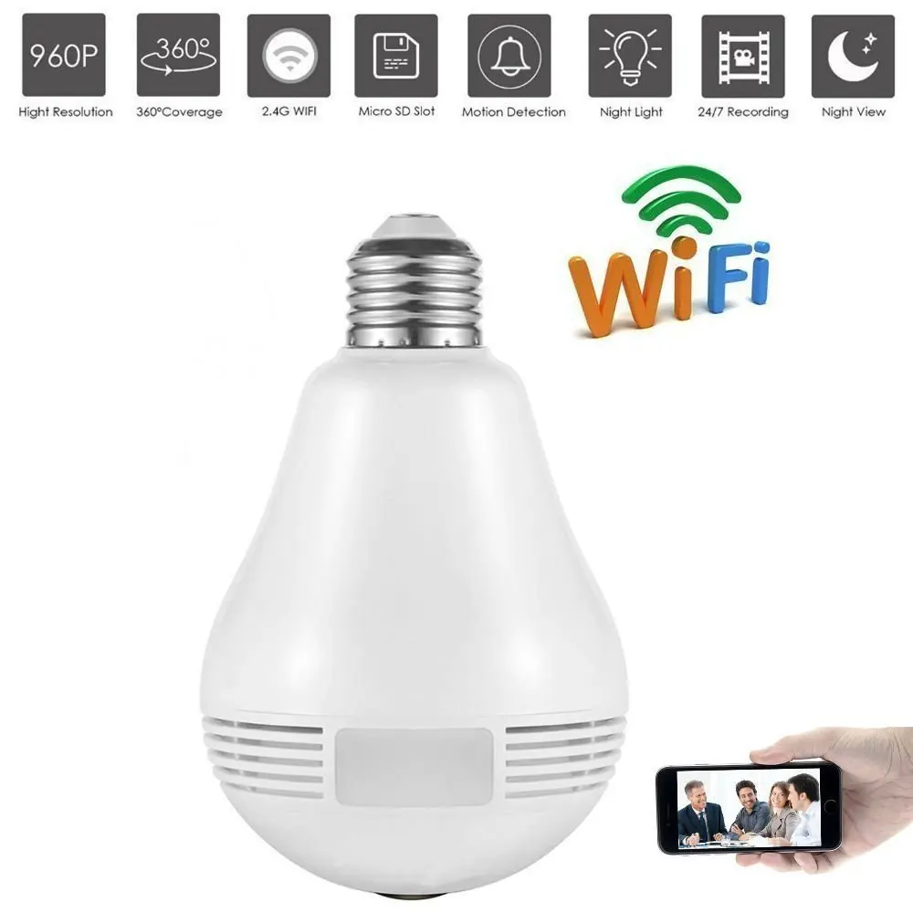 

Bulb Light Wireless IP Camera Wi-fi FishEye 960P 360 degree Mini CCTV VR Camera 1.3MP Home Security V380 WiFi Camera Panoramic