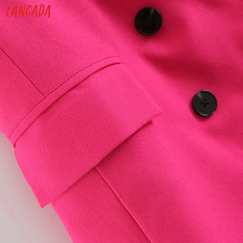 Tangada woman pockets hotpink long vest coat office ladies waistcoat sleeveless blazer double breasted outwear elegant top SL409