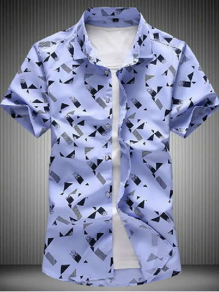 

2019 Summer New Shirts Mens Casual Print Short Sleeve Shirts Men Slim Fit Turn Down Collar Shirts Men Clothes Plus Size 6XL 7XL