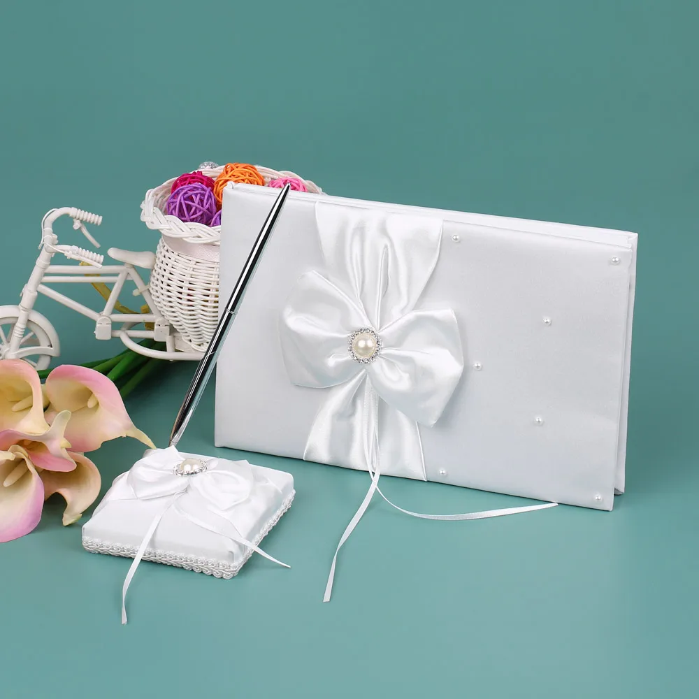 Белая атласная лента с бантиком Свадебная книга для сбора подписей гостей набор