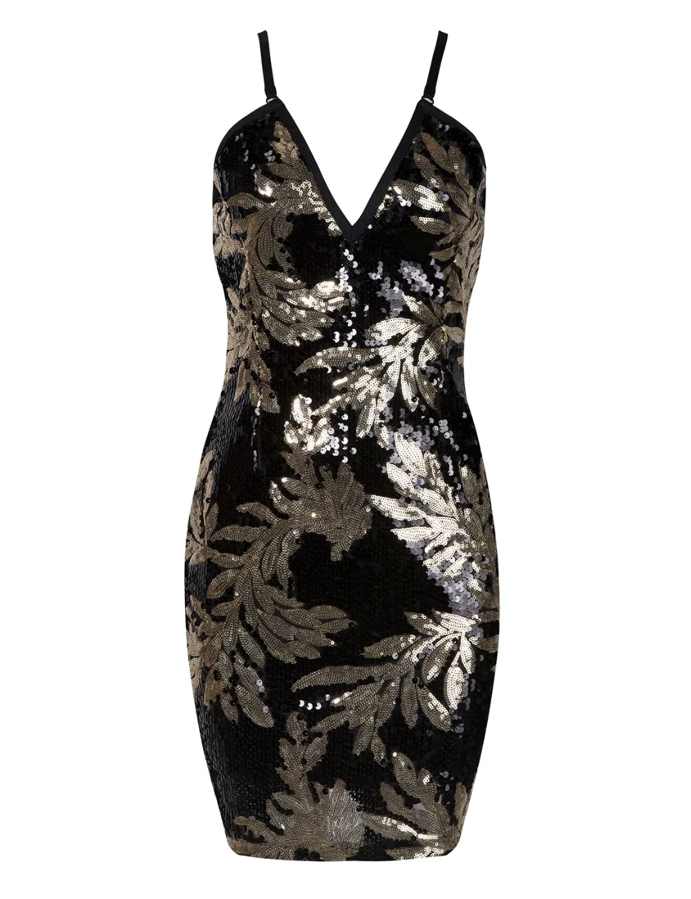 Модное платье с глубоким v образным вырезом мини на бретельках блестками и