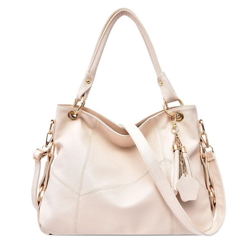 Luxury Designer Women Leather Handbags Vintage Female Shoulder Bags Tassel High Quality Handbag Ladies Large Tote Bag Sac a Main - Цвет: Beige