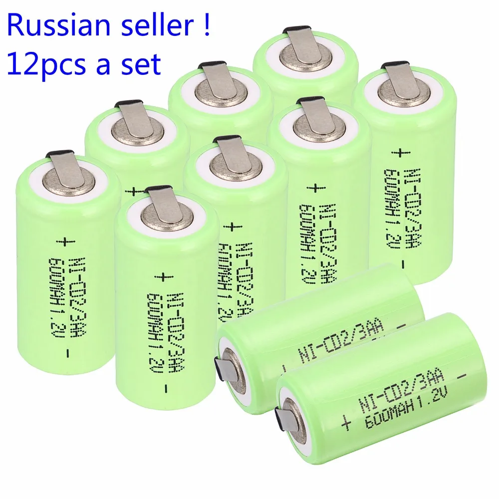 Российский продавец! Новое поступление 12 шт. Ni Cd 1 2 в 2/3AA перезаряжаемые батареи NiCd