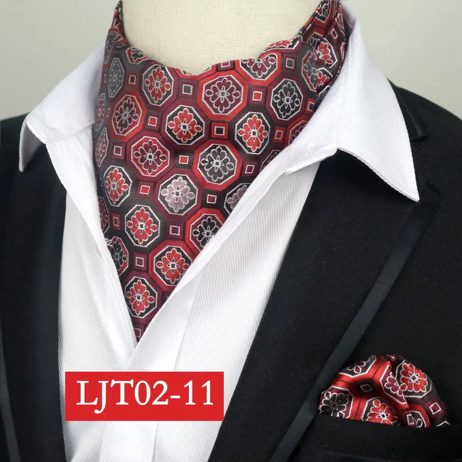 SMT-LJT02-11 YISHLINE мужской роскошный Шелковый Аскот галстук набор мужской галстук и платок Набор Цветочный Пейсли в горошек Карманный квадратный набор для свадебной вечеринки - Цвет: SMT-LJT02-11