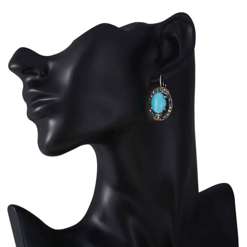 Винтажные турецкие этнические синие овальные античные серебряные серьги на