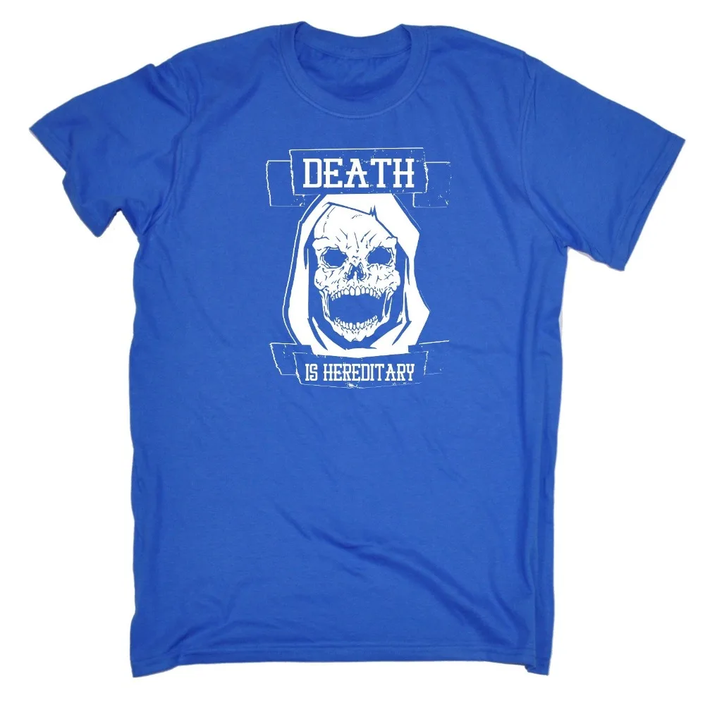 Youth Round Collar Customized T-Shirts Death Is Hereditary Skull MENS T-SHIRT tee birthday gift grim reaper dead scary Tee Shirt | Мужская