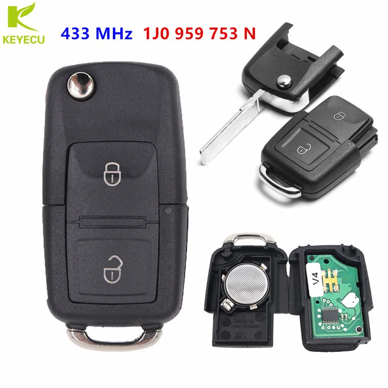 Раскладной дистанционный ключ-брелок KEYECU 1J0 959 753 N 2 кнопки 433 МГц ID48 для Volkswagen PASSAT