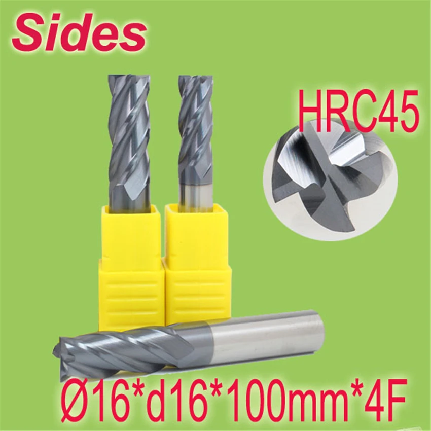 

Бесплатная доставка, квадратная Концевая фреза из карбида вольфрама 16 * d16 * 100 мм * 4F HRC45, фреза из плоской спиральной канавки 4F