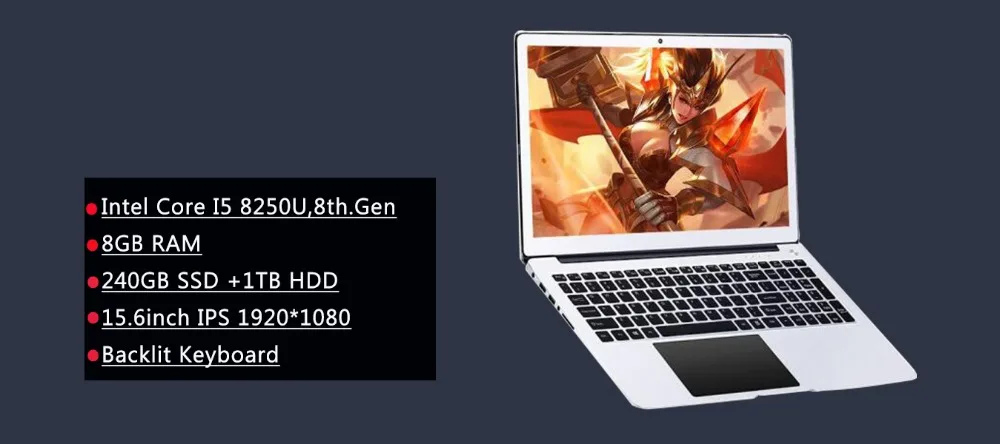 Игровой ноутбук 15,6 Core I5 8th Gen 8GB ram 240GB SSD+ 1 ТБ HDD 15,6 дюймов 1920*1080 HD