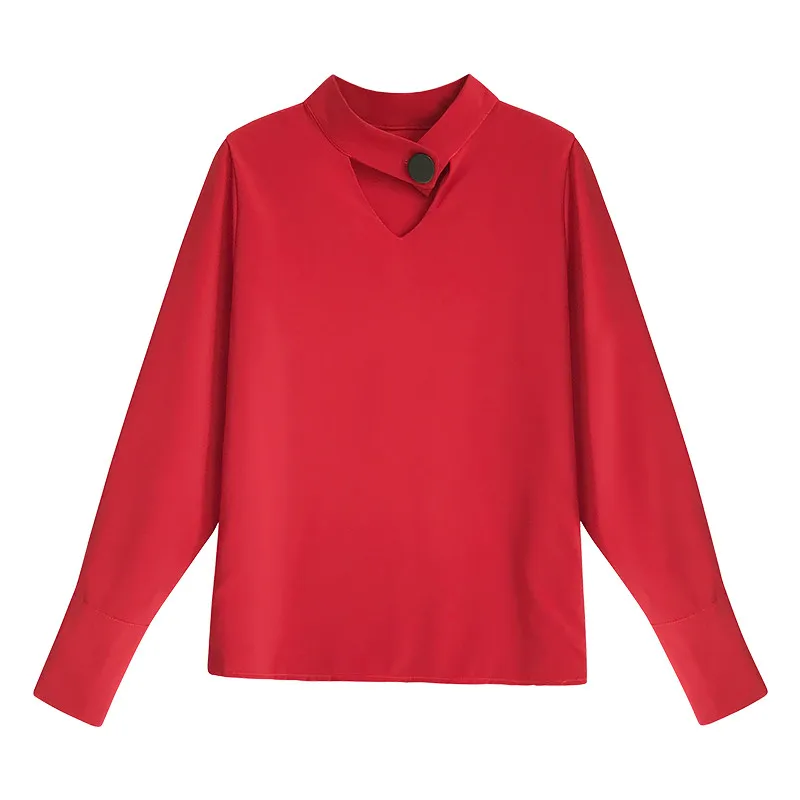Chiffon Shirt 2018 New Women's Spring Fashion Hollow Halter Neck Long-Sleeved Casual Solid Color Elegant Korean Blouses |