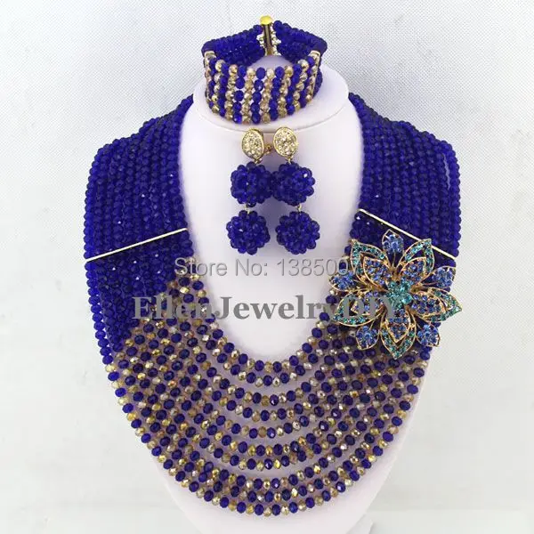 

Fabulous! Royal Blue Nigerian Wedding African Beads Jewelry Set Crystal Necklace Bracelet Earrings Sets WS4300