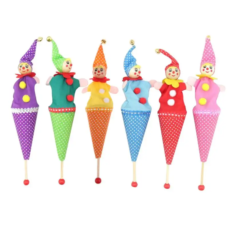 

Baby Clown Cartoon Rattle Toys Wood Cloth Retractable Smiling Face Funny Play Telescopic Stick Dolls