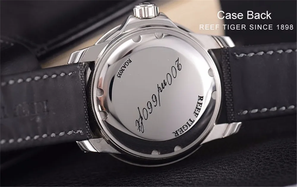 Reef Tiger Brand Casual Fashion Mechanical Deep Waterproof Wristwatch Top Luxury nylon Mens Watches relogio masculino RGA3035