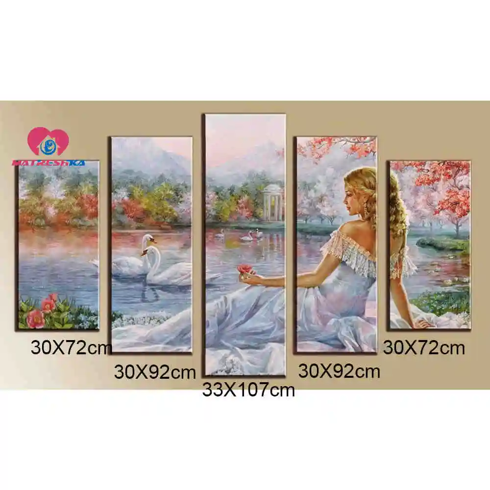 5pcs biger size Алмазная картина Триптих Алмазная мозаика 5 шт. Алмазная Вышивка красивые фотографии Стразы круглые квадратные сверла - Цвет: 5pcs biger size