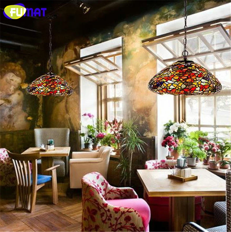 FUMAT Stained Glass Pendant Lamp Art Butterfly Shade Lamps Living Room Bed Multi Color Indoor LED Lights | Лампы и освещение