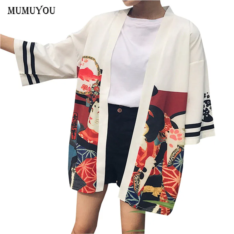 Японское Женское пальто свободный жакет кимоно кардиган с рукавом три четверти