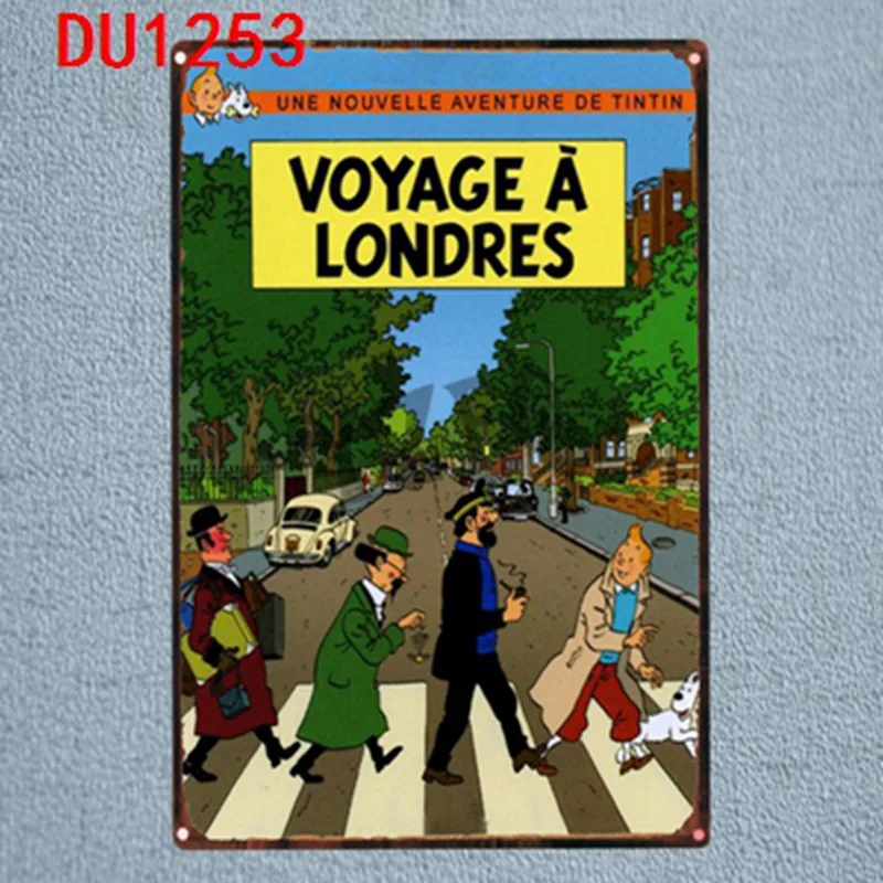 Tintin мультфильм оловянные знаки металлическая пластина настенный паб детская комната Домашний декор вечерние Винтаж Железный плакат Куадрос DU-1253