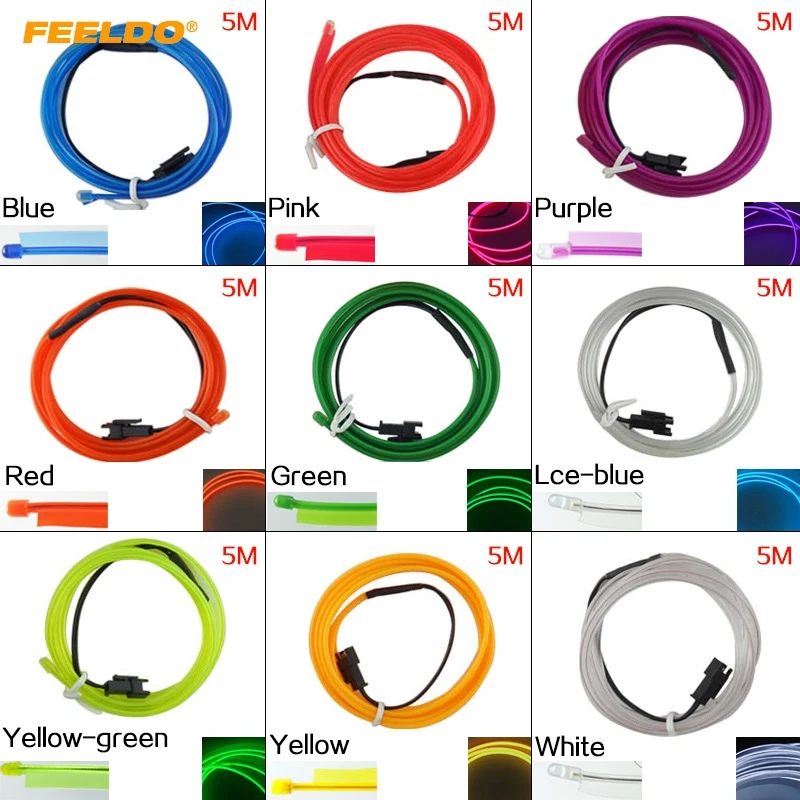 FEELDO 12V USB Инвертор мощности 5M автомобильный гибкий молдинг EL неоновый светящийся