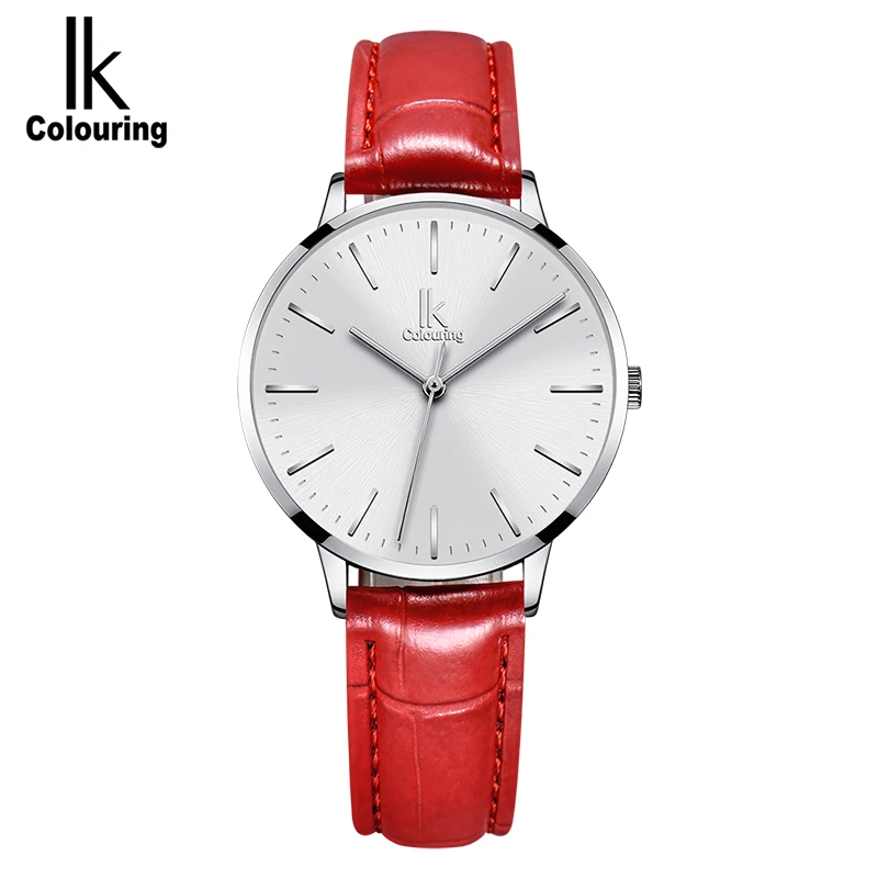 

IK colouring Ultra Thin Minimalist Fashion Casual women Watches Top Brand Luxury Genuine Leather Strap Quartz Watch