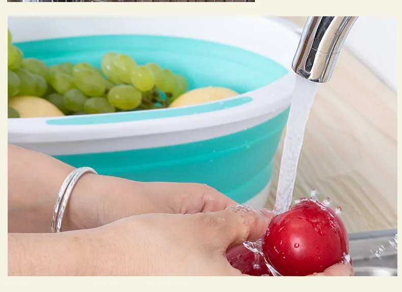 Силиконовая складная корзина для слива, 4 цвета, креативная силиконовая корзина для фруктов и овощей, кухонные гаджеты для хранения, корзина для слива, складная