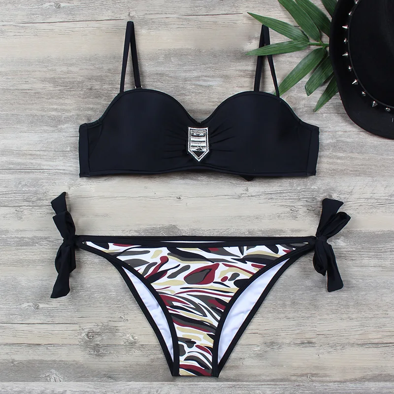 Новый женский комплект бикини бандажный купальник пуш ап с подкладкой купальный