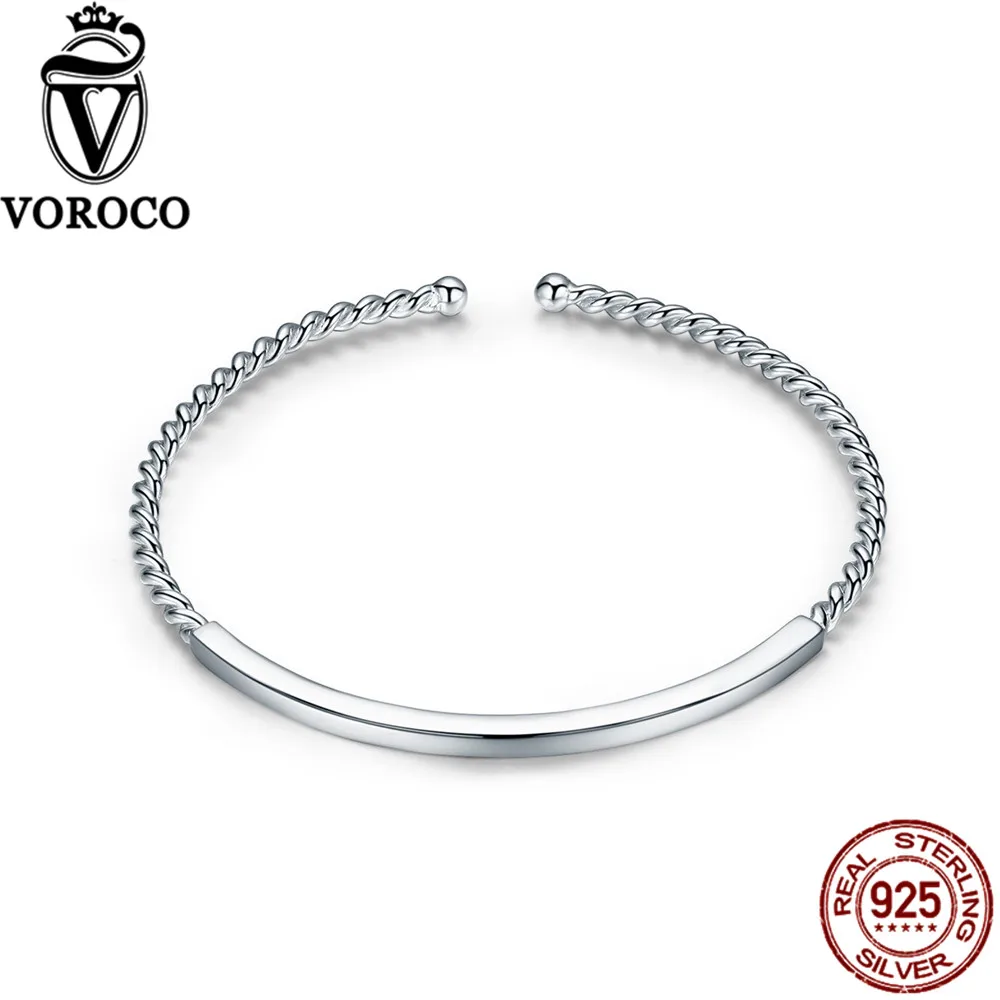 Voroco натуральная 925 серебро манжета для Для женщин Винтаж минималистский