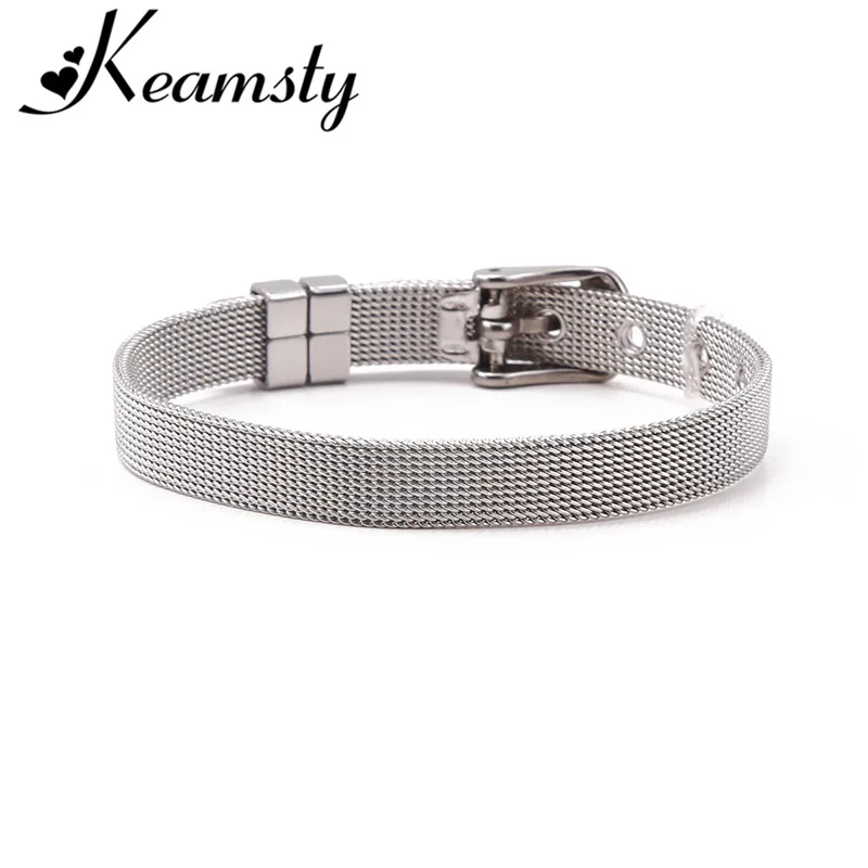 Keamsty 1PCS Charms Bracelets 8 mm Stainless Steel Mesh Keeper for Kids Women Slide Charm Bracelet Silver Rose Gold Plating | Украшения и