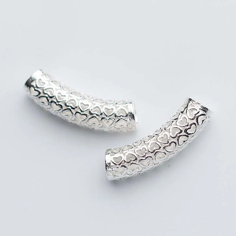 

1pc/Lot 925 Sterling Silver Hollow Heart Long Charm Beads 23x6mm Big Hole Bracelets Bend Tube Beads Spacer DIY Jewelry Materials