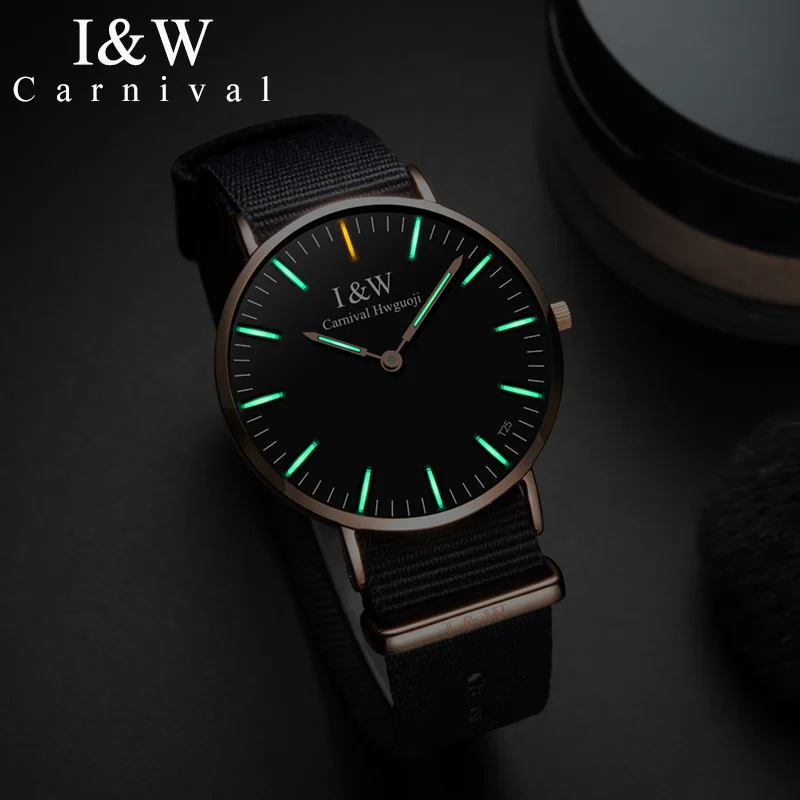 Карнавал Тритий часы для мужчин нейлоновый ремешок мужские Топ бренд класса люкс