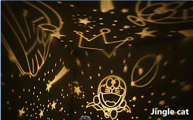 Jingle cat Светодиодный проектор, светящиеся звезды, луна, вращающиеся цветные Проекционные Огни, новинка, ночные огни, зарядка через usb, рождественские подарки для детей - Цвет: Jingle cat